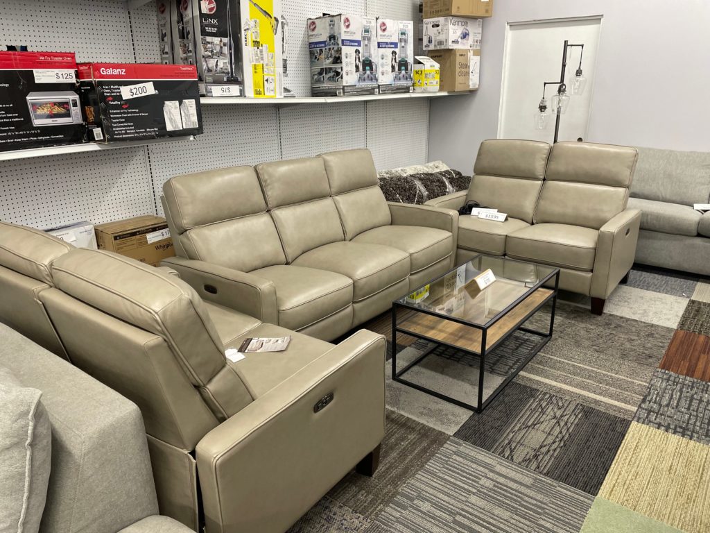 Light brown leather couch and love seats