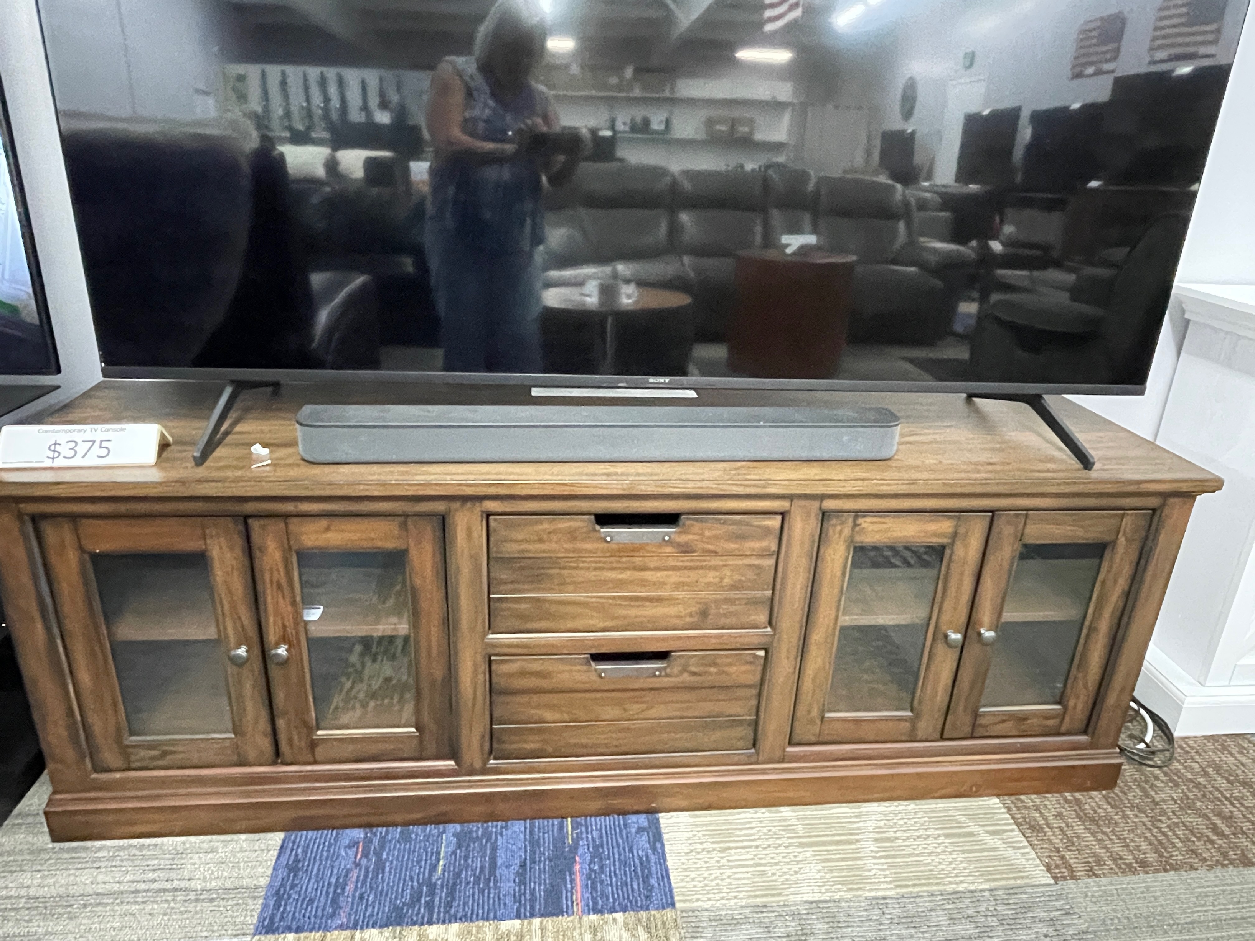 TV console with 4 glass door and 2 drawers