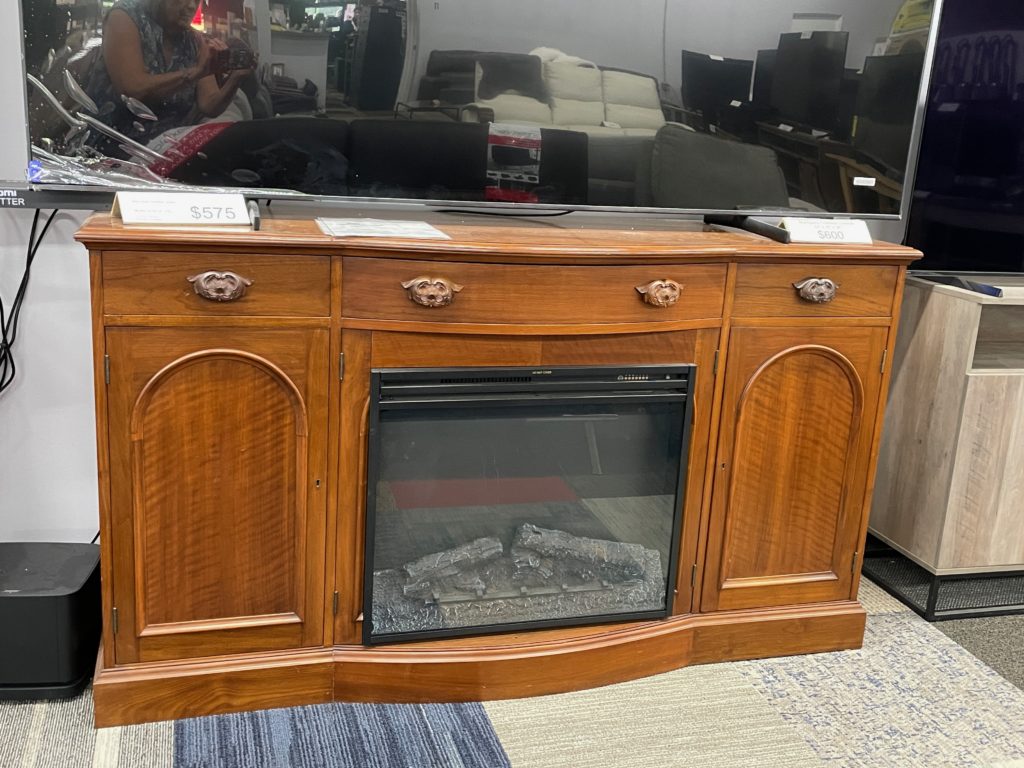 TV console with 3 drawers, 2 doors, and fireplace inset