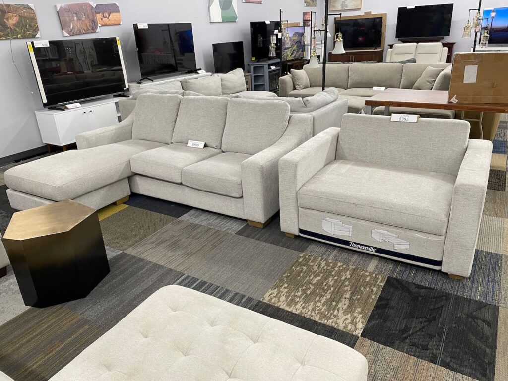 Beige fabric Love seat with chaise and double wide chair