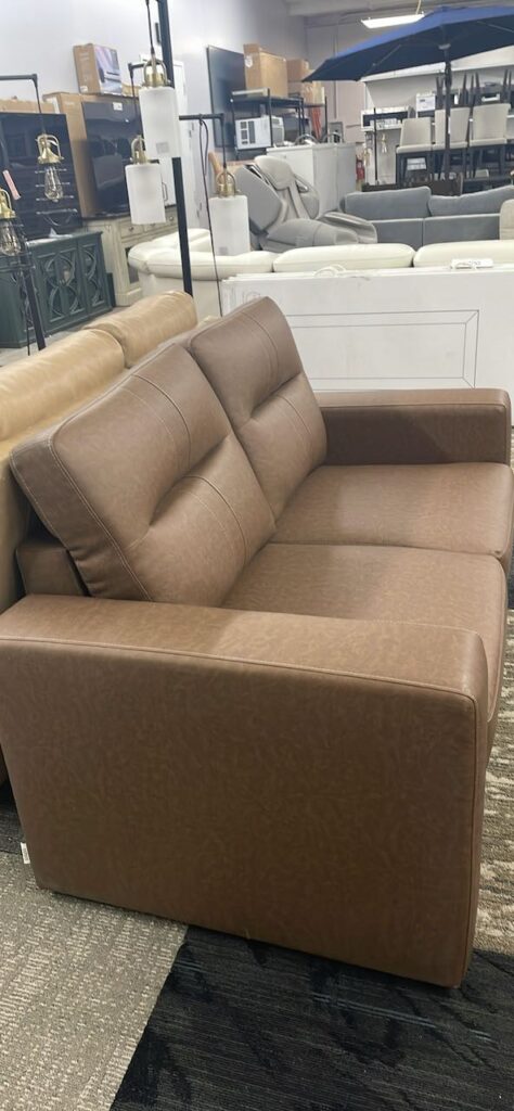 Brown leather mini couch