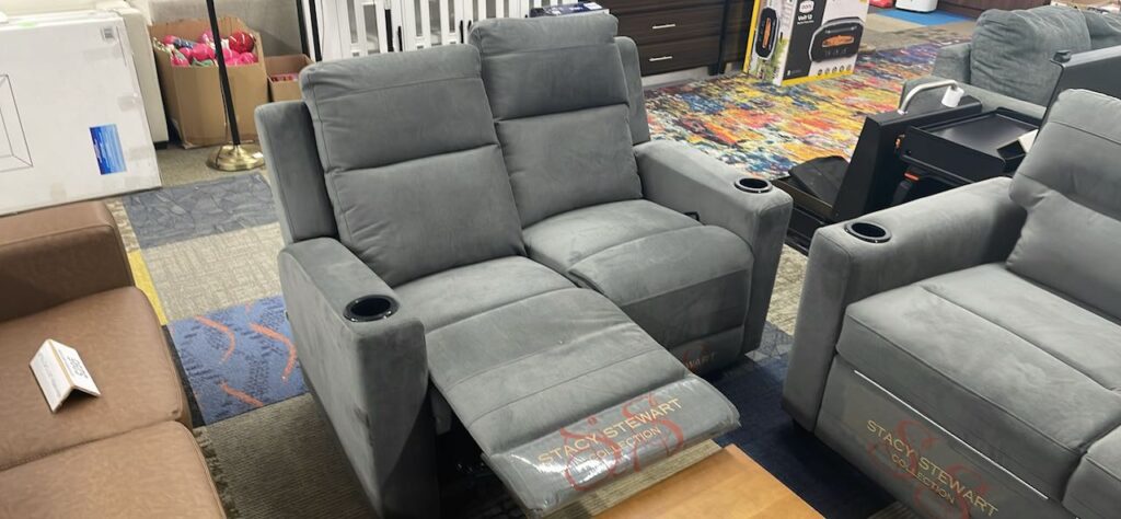 Gray brushed fabric mini couch reclining