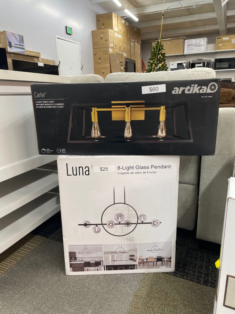 Luna 8-Light Glass Pendant and Artika 3-light vanity light